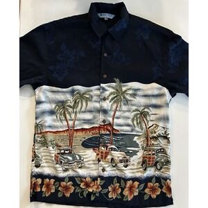 Maui Maui Floral Men's L Short Sleeve Button-Up Shirt Navy/Multicolor
